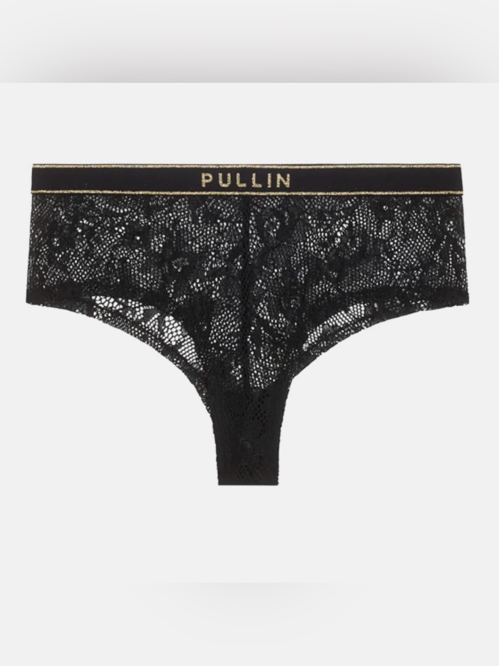 PULLIN Mill Black Lace Panties with Gold-Trim Waistband size Large